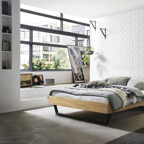 Hasena Massivholzbett Ostino, Farbe: Eiche bianco, geölt, Metallfarbe: Anthracit, verschiedene Größen