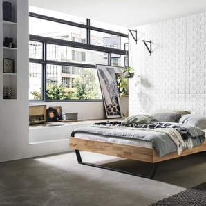 Hasena Massivholzbett Ostino, Farbe: -Kernbuche natur, geölt, Metallfarbe: Anthracit, verschiedene Größen