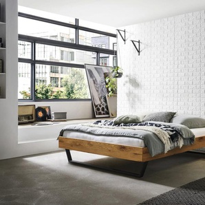 Hasena Massivholzbett Ostino, Farbe: Wildeiche natur, geölt, Metallfarbe: Anthracit, verschiedene Größen