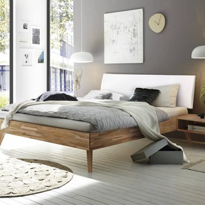 Hasena Massivholzbett Pesaro, Farbe: Kernbuche natur, geölt, Bezugsfarbe: Kul white, verschiedene Größen