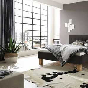 Hasena Polsterbett Noemi, Farbe: Wildbuche natur, geölt, Bezugsfarbe: Buffalo shale, verschiedene Größen