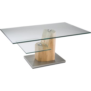 Couchtisch HASSE MÖBEL COLLECTION 7125 HK-110-35 Tische Gr. H/T: 45 cm x 70 cm, farblos (asteiche, edelstahl) Glas-Couchtische Eckige Couchtische Couchtisch eckig Gestell aus einem Holzblock gefräst