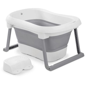 Hauck Babybadewanne Wash N Fold , Weiß, Hellgrau , Kunststoff , 56x44x78 cm , Baden & Wickeln, Babywannen