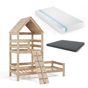 Hausbett Teddy, Braun, 90x200 cm mit 2 Matratzen Vitalispa