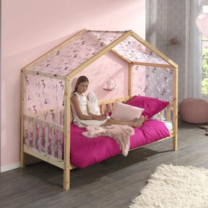Hausbett VIPACK Dallas Betten Gr. ohne Bettschublade, mit Textilhimmel, Liegefläche 90 x 200 cm, beige (kiefer massiv natur) Baby Spielbetten