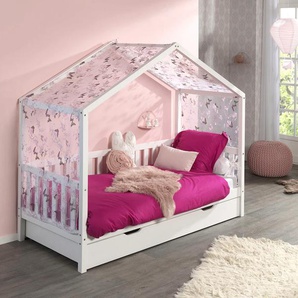 Hausbett VIPACK Dallas Betten Gr. ohne Bettschublade, mit Textilhimmel, Liegefläche 90 x 200 cm, weiß (kiefer massiv lackiert) Baby Spielbetten