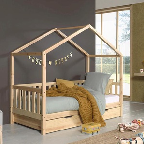 Hausbett VIPACK Dallas Betten Gr. mit Bettschublade, ohne Himmel, Liegefläche 90 x 200 cm, beige (kiefer massiv natur) Baby Spielbetten