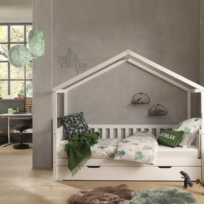 Hausbett VIPACK Dallas Betten Gr. mit Bettschublade, ohne Himmel, Liegefläche 90 x 200 cm, weiß (kiefer massiv lackiert) Baby Spielbetten