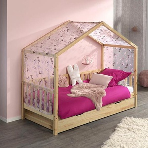 Hausbett VIPACK Dallas Betten Gr. mit Bettschublade, mit Textilhimmel, Liegefläche 90 x 200 cm, beige (kiefer massiv natur) Baby Spielbetten