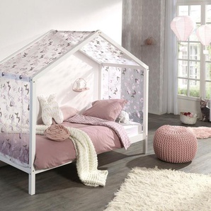 Hausbett VIPACK Dallas Betten Gr. mit Textilhimmel, weiß (kiefer massiv lackiert) Baby Spielbetten wahlweise mit Bettschublade oder Textilhimmel, Ausf. natur