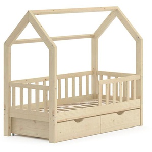 Hausbett Wiki, Naturholz, 70x140 cm mit 2 Schubladen, Vitalispa