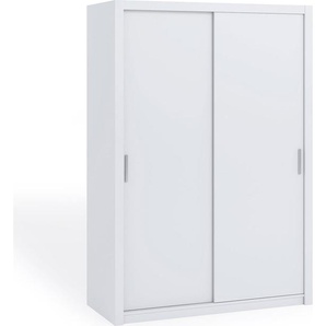 HAUSELEMENT Schiebetürenschrank BONO BO-08 Kleiderschrank 150 x 215 cm Schrank 2 Schiebetüren Mehrzweckschrank Schwebetürenschrank Schlafzimmer Modern (Weiß Matt)