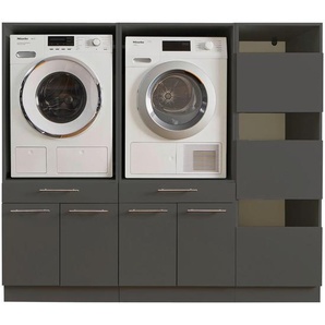 Hauswirtschaftsraum Laundreezy, Anthrazit, Holzwerkstoff, 2 Schubladen, 185x162x67.5 cm, Waschküche, Hauswirtschaftsraum