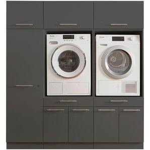 Hauswirtschaftsraum Laundreezy, Anthrazit, Holzwerkstoff, 2 Schubladen, 185x200x67.5 cm, Waschküche, Hauswirtschaftsraum