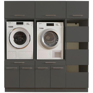 Hauswirtschaftsraum Laundreezy, Anthrazit, Holzwerkstoff, 2 Schubladen, 185x200x67.5 cm, Waschküche, Hauswirtschaftsraum
