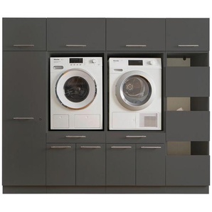Hauswirtschaftsraum Laundreezy, Anthrazit, Holzwerkstoff, 2 Schubladen, 235x200x67.5 cm, Waschküche, Hauswirtschaftsraum