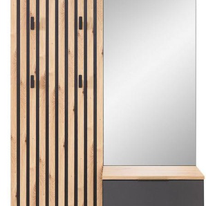 HBZ Kompaktgarderobe Simple mit Spiegel, Flurgarderobe BxHxT 88x195x35 cm (4-St) mit Bank, Paneel, Schuhkommode mit Schubkasten und Spiegel