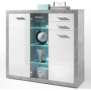 HBZ-MEBLE * * STONE Highboard Vitrine Sideboard Wohnzimmerschrank Weiß / Beton 45-671-D5