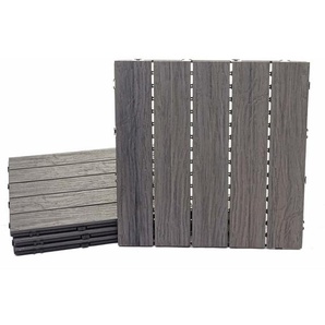 Hegele - wpc Bodenfliese HHG-167, Holzoptik Balkon/Terrasse, 3D-Struktur linear antik-braun, 4x je 50x50cm = 1qm