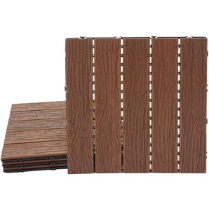 Hegele - wpc Bodenfliese HHG-167, Holzoptik Balkon/Terrasse, 3D-Struktur linear dunkelbraun, 4x je 50x50cm = 1qm