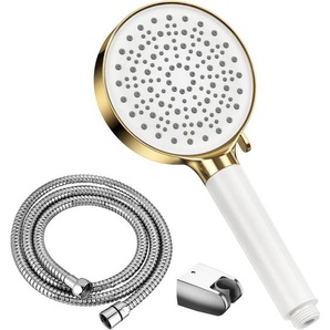 Heilmetz - Duschkopf und Handbrause Satz 6 Strahlarten Handbrause mit 1.5m Schlauch und Winkeleinstellbar Wandhalter, Weiß und Gold Satz