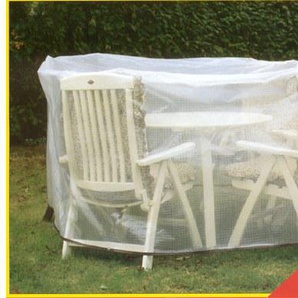 Heinemeyer Schutzhülle für Tischgruppe 240 cm B x 180 cm T x 90 cm H oval in transparent 100% Polyethylen-Gitterfolie