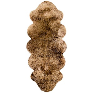 Heitmann Felle Fellteppich Doppel-Lammfell - braun mit hellbraunen Spitzen, Premium Qualität, fellförmig, Höhe: 70 mm, echtes Austral. Lammfell, auch als Bettvorleger geeignet