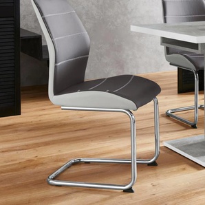 Stuhl HELA Ornella Stühle Gr. B/H/T: 46 cm x 97 cm x 63 cm, 4 St., Kunstleder, Metall, grau (grau, silberfarben) Freischwinger Kufenstuhl Stühle 2 oder 4 Stück