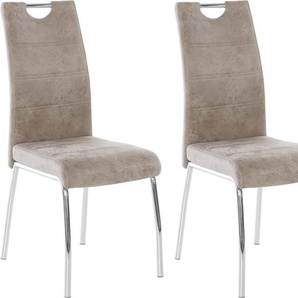 Stuhl HELA Susi Stühle Gr. B/H/T: 44 cm x 98 cm x 61 cm, 2 St., Polyester, Metall, beige (vintage beige, silberfarben) 4-Fuß-Stuhl Esszimmerstuhl Küchenstühle Stühle 2 oder 4 Stück