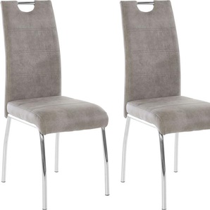 Stuhl HELA Susi Stühle Gr. B/H/T: 44 cm x 98 cm x 61 cm, 2 St., Polyester, Metall, grau (vintage grau, verchromt) 4-Fuß-Stuhl Esszimmerstuhl Küchenstühle Stühle 2 oder 4 Stück