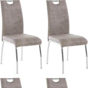 Stuhl HELA Susi Stühle Gr. B/H/T: 44 cm x 98 cm x 61 cm, 4 St., Polyester, Metall, grau (vintage grau, verchromt) 4-Fuß-Stuhl Esszimmerstuhl Küchenstühle Stühle 2 oder 4 Stück