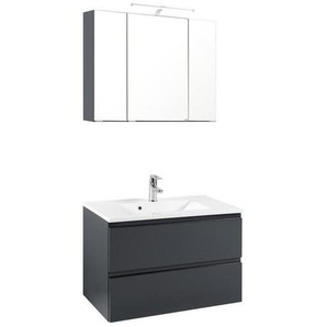 Held Badezimmer Held Möbel Cardiff -Sc- , Grau , Holzwerkstoff , 2 Schubladen , 80 cm , Made in Germany , hängend , Badezimmer, Badmöbelsets & -serien, Badmöbel-Sets