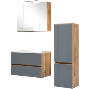 Badezimmer-Set HELD MÖBEL Horki Kastenmöbel-Sets Gr. B/H/T: 120 cm x 200 cm x 49 cm, grau Badmöbelserien bestehend aus Waschtisch-Set mit Midischrank, Breite 120 cm