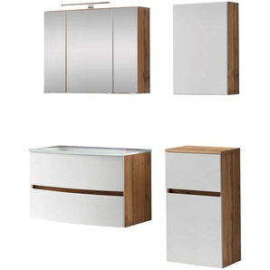 Badezimmer-Set HELD MÖBEL Kaunas Kastenmöbel-Sets Gr. B/H/T: 120 cm x 200 cm x 49 cm, weiß (matt weiß, wotaneiche) Badmöbelserien Breite 120 cm