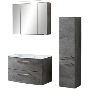 Badezimmer-Set HELD MÖBEL Windau Kastenmöbel-Sets Gr. B/H/T: 110 cm x 200 cm x 49 cm, grau (oxid stone) Badmöbelserien bestehend aus Waschtisch-Set mit Midischrank, Breite 110 cm