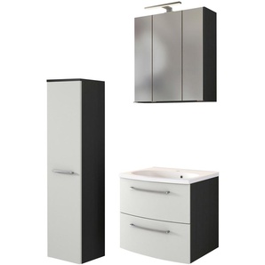 Badmöbel-Set HELD MÖBEL Catania Kastenmöbel-Sets Gr. B/H/T: 90 cm x 200 cm x 45 cm, grau (hellgrau, grafit) Badmöbelserien mit 3D-Spiegelschrank und gebogenes Mineralgussbecken