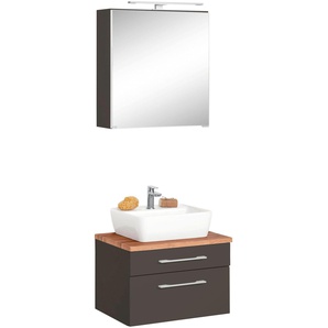 Badmöbel-Set HELD MÖBEL Davos Kastenmöbel-Sets grau (grafit, grau) Badmöbelserien Spiegelschrank Breite 60 cm, mit rechteckigem Waschbecken