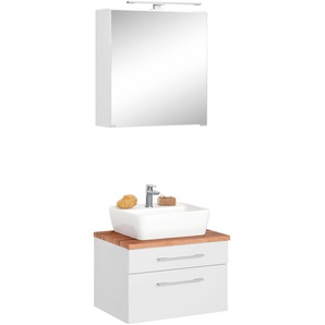 Badmöbel-Set HELD MÖBEL Davos Kastenmöbel-Sets weiß Badmöbelserien Spiegelschrank Breite 60 cm, mit rechteckigem Waschbecken