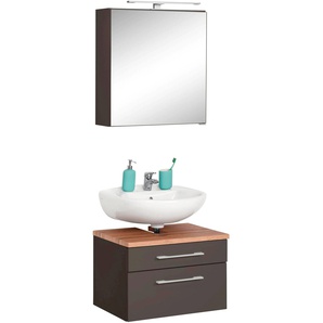 Badmöbel-Set HELD MÖBEL Davos Kastenmöbel-Sets grau (graphit, grau) Badmöbelserien Spiegelschrank und Waschbeckenunterschrank