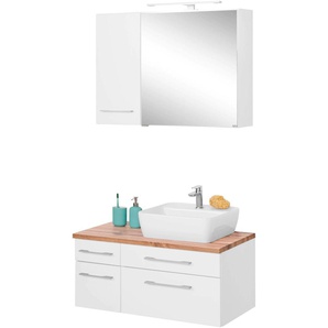 Badmöbel-Set HELD MÖBEL Davos Kastenmöbel-Sets Gr. Becken rechts, weiß Badmöbelserien Breite 50 cm, mit extra Regal