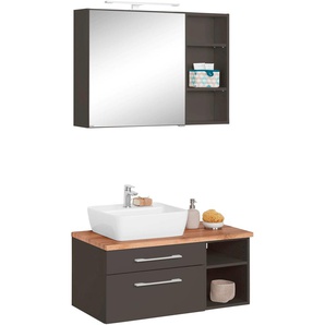 Badmöbel-Set HELD MÖBEL Davos Kastenmöbel-Sets Gr. Becken links, grau (grafit, grau) Badmöbelserien Spiegelschrank, Regal und Waschtisch