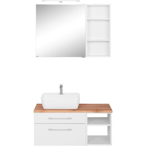 Badmöbel-Set HELD MÖBEL Davos Kastenmöbel-Sets Gr. Becken links, weiß Badmöbelserien Spiegelschrank, Regal und Waschtisch