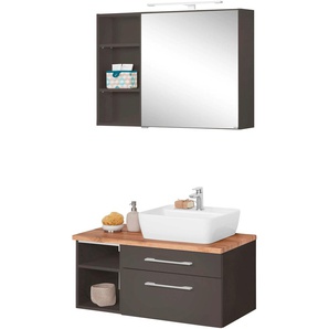 Badmöbel-Set HELD MÖBEL Davos Kastenmöbel-Sets Gr. Becken rechts, grau (grafit, grau) Badmöbelserien Spiegelschrank, Regal und Waschtisch