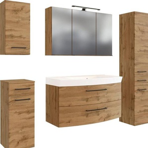 HELD MÖBEL Badmöbel-Set Chicago, (5-St., Spiegelschrank, Waschtisch, Hängeschrank, Unterschrank, Seitenschrank)