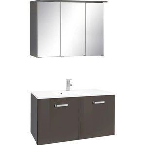 Badmöbel-Set HELD MÖBEL Ravenna Kastenmöbel-Sets grau (grafit, grau) Badmöbelserien Breite 90 cm, Spiegelschrank und Waschtisch