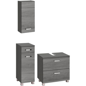 Badmöbel-Set HELD MÖBEL Ravenna Kastenmöbel-Sets grau (graphit, eichefarben) Badmöbelserien Hängeschrank, Unterschrank, Waschbeckenunterbeckenschrank