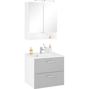 Badmöbel-Set HELD MÖBEL Ribera Kastenmöbel-Sets grau (weiß, hellgrau) Badmöbelserien Spiegelschrank Breite 60 cm, Waschtisch