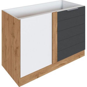 Kochstation Eckunterschrank KS-Luhe 120 cm breit, hochwertige MDF-Fronten mit waagerechter Lisene