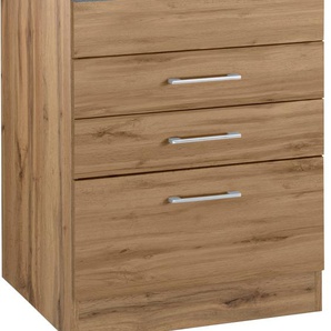 Kochfeldumbauschrank HELD MÖBEL Colmar Schränke Gr. B/H/T: 60 cm x 85 cm x 60 cm, braun (wotaneiche) Kochfeldumbauschränke 60 cm, mit Metallgriff, 2 Schubkästen und 1 Auszug