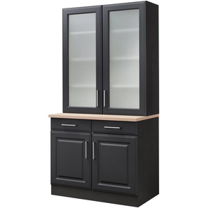 Küchenbuffet HELD MÖBEL Stockholm, Breite 100 cm Schränke Gr. B/H/T: 100 cm x 200 cm x 60 cm, 4 St., grau (grau, grafit) Anrichten Buffets Schränke hochwertige MDF-Fronten, 2 Glasrahmentüren, 200 cm hoch, viel Stauraum
